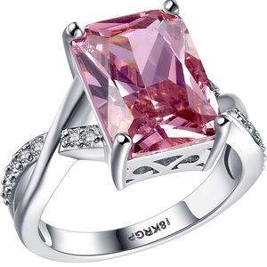 18K White Gold Plated Pink Solitaire Ring
